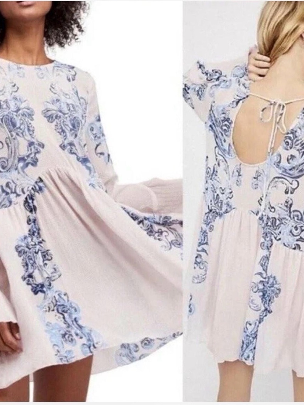 free people petal pink symphony textured printed swing dress boho - Picture 1 of 4